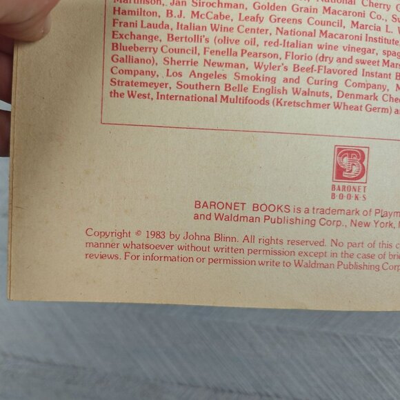 Fabulous Italian Recipes Cookbook By Johna Blinn 1983 Baronet Books Vintage - Picture 3 of 7